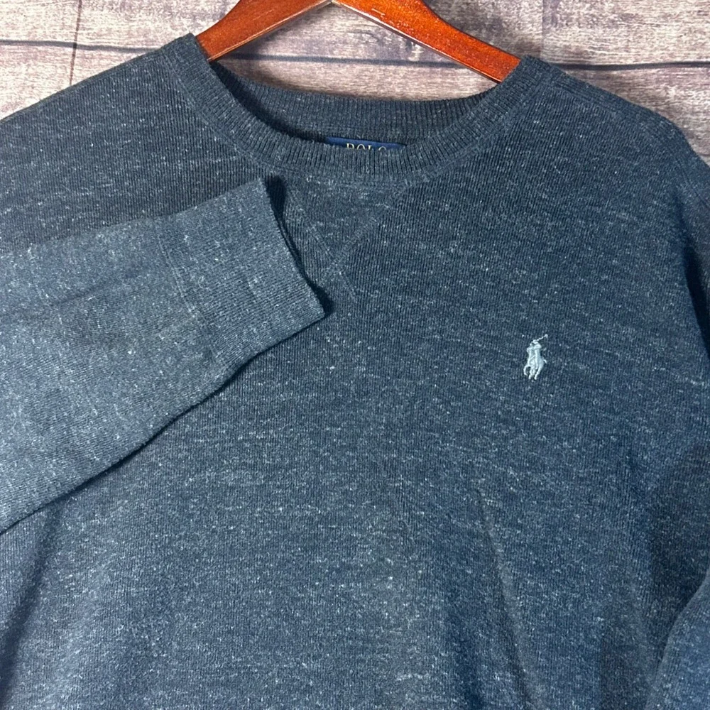 Polo Ralph Lauren Mens XL Charcoal Gray Marl 100% Cotton Crewneck Sweater Pony
